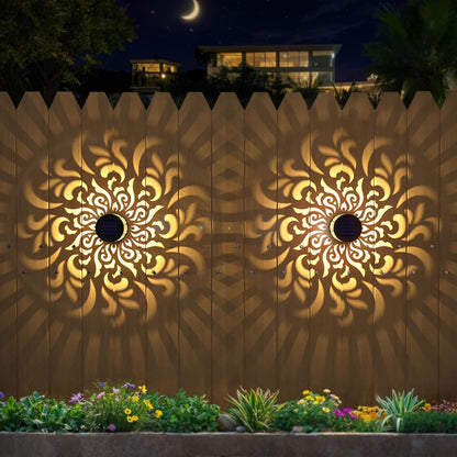 Solar Fence Lights 2 Pack Outdoor Deck Step Wall Lights Metal Waterproof LED Warm Yellow Light for Garden Post Patio Backyard Yard Decor (Mandala-5, 2)1
