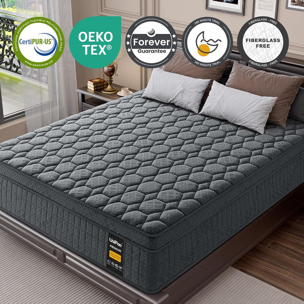 Medium Firm Mattress Queen 14 Inch, Hotel Style Hybrid Mattress with Back and Lumbar Support, Fiberglass Free, 365 Nights Trial, 10 Years Warranty5