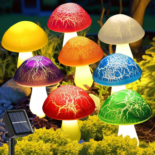 Solar Garden Decor Lights 8 Crack Mushrooms Outdoor Decor Stake Lights, Waterproof Solar Pathway Light Gardening Gifts for Garden Gnomes Backyard Flower Bed Christmas Decorations1
