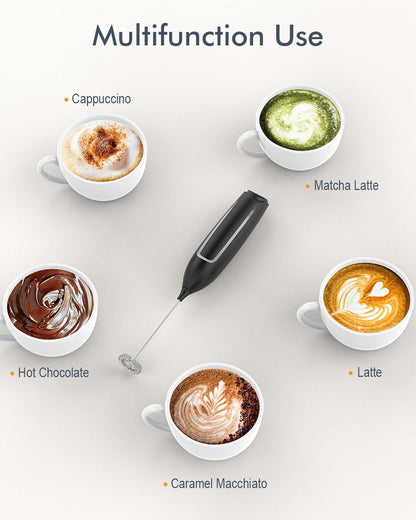 Milk Frother Handheld Battery, Electric Foam Maker Frother Wand, Drink Mixer with Stainless Steel Whisk for Coffee, Matcha, Lattes, Cappuccino Black4