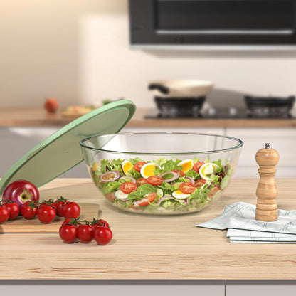 Extra Large Glass Mixing Bowls Clear Glass Salad Cooking Bowls for Kitchen Salad Bread Storage (4.7Qt)7