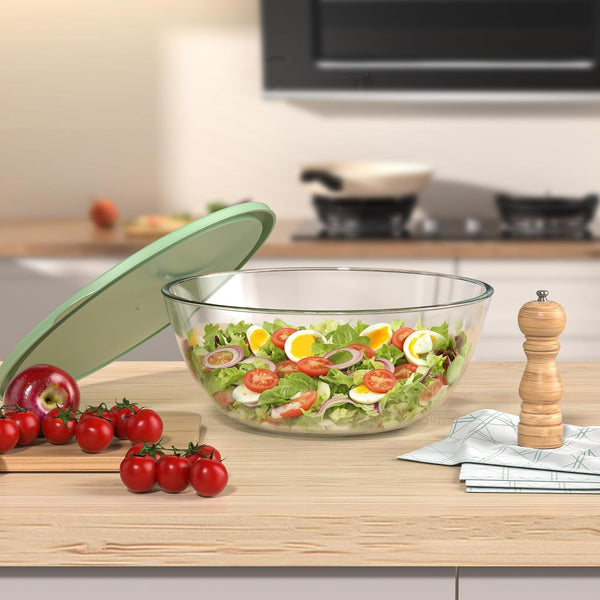 Extra Large Glass Mixing Bowls Clear Glass Salad Cooking Bowls for Kitchen Salad Bread Storage (4.7Qt)7
