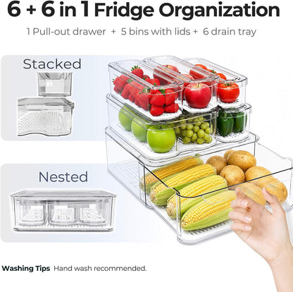 Clear Fridge Bins with Drain Trays - Bpa-Free PET, Stackable(6 Pack)7
