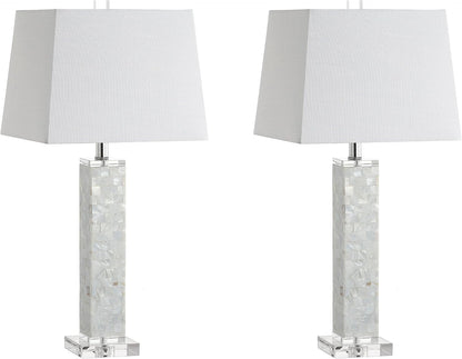 Noelle 28.5" Seashell Mosaic Pillar Table Lamp, White, Set of 28