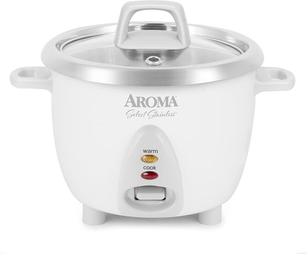 ® Select Stainless® Rice Cooker, 3-Cup (Uncooked) / 6-Cup (Cooked), Stainless Steel Inner Pot, Small Rice Cooker, Auto Keep Warm, 1.2 Qt, White, ARC-753SG1