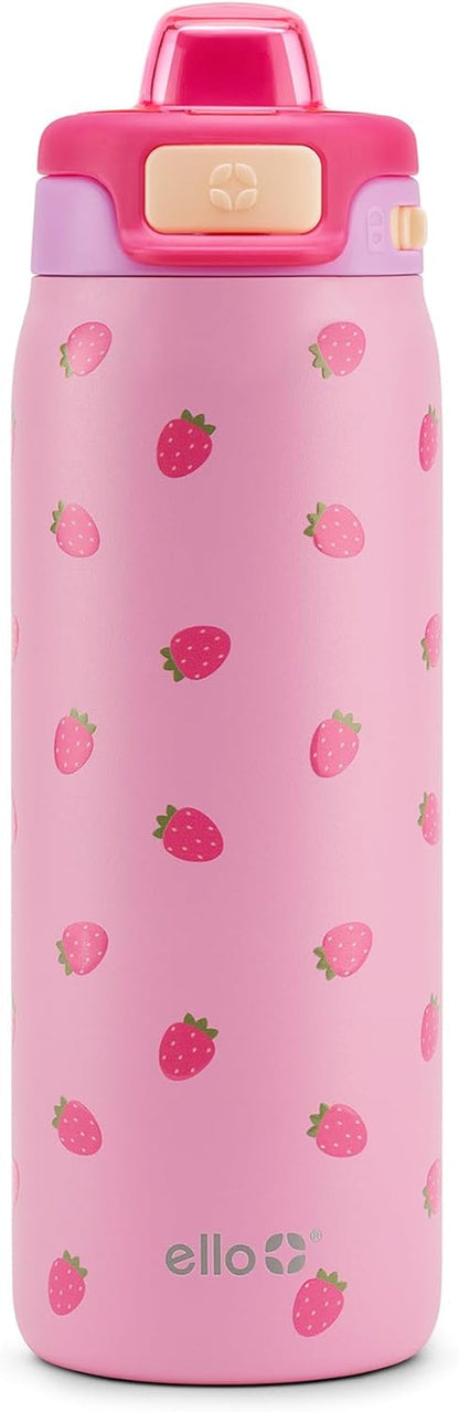 Kids Pop & Fill 18Oz Stainless Water Bottle, Sip or Chug, Strawberries1