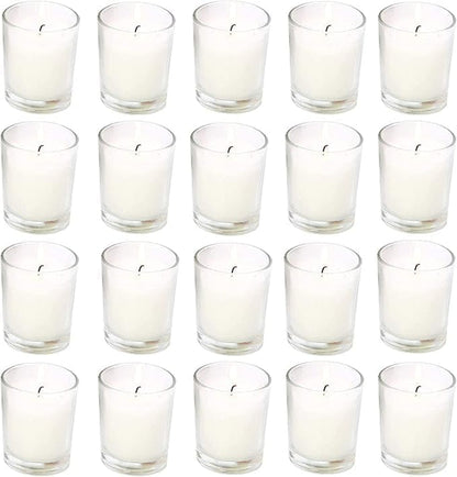 20 Pack Unscented White Clear Glass Filled Votive Candles | Soy Wax, Smokeless, Hand Poured Wax Candles Ideal for Aromatherapy, Spa, Weddings, Birthdays, Holidays & Party Decor3
