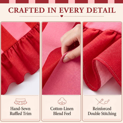 Striped Ruffled Tablecloth 70 X 52 Inches Boho Pink Red Striped Decorative Table Cover Rectangle Cotton Linen Table Cloth for Home Dining Kitchen Wedding Birthday Party3
