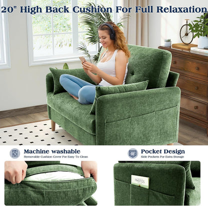 Loveseat Sofa, 47” Small Couch for Living Room, Comfy Chenille Fabric Love Seat for Bedroom with Throw Pillow,Removable Cushion Cover,Couches for Small Space,Apartment,Dorm3