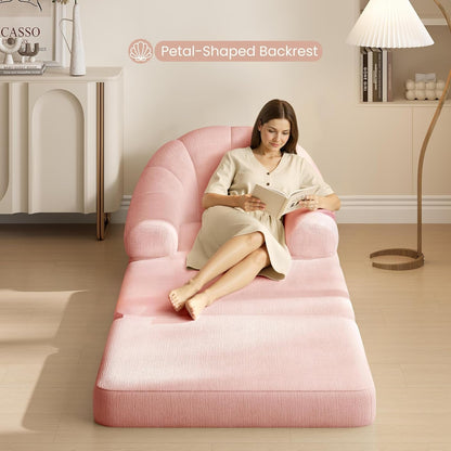 93" Folding Sofa Bed Convertible Sofa Chenille, Pink2
