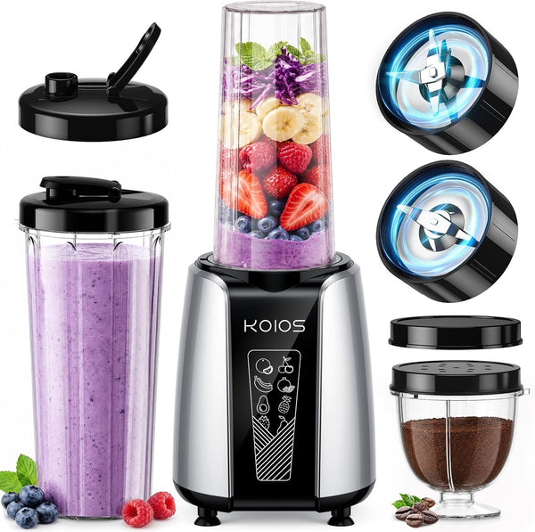 Smoothie Blender, 1000W, Blenders Smoothies and Shakes, Frozen Drinks | 13-In-1 Kitchen Smoothie Maker and Grinder Combo, 10 Oz & 2X22 Oz To-Go Cups, Push Start, Dishwasher Safe, Recipe, Black1