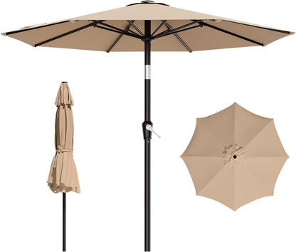 9 FT Patio Umbrella for Outdoor, Outdoor Table Umbrella with Push Button Tilt and Crank, Outdoor Patio Umbrellas with 8 Sturdy Ribs for Market, Garden, Pool (Beige)1