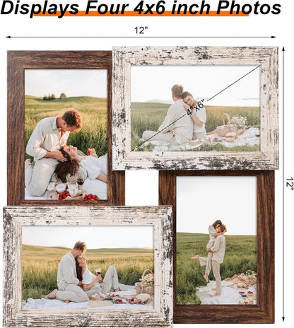 4X6 Collage Picture Frames, Multi Family Photo Frame with Real Glass, Displays Four 4X6 Photo, Wall Decor Wall Hanging or Tabletop, Distressed White+Rustic Brown5