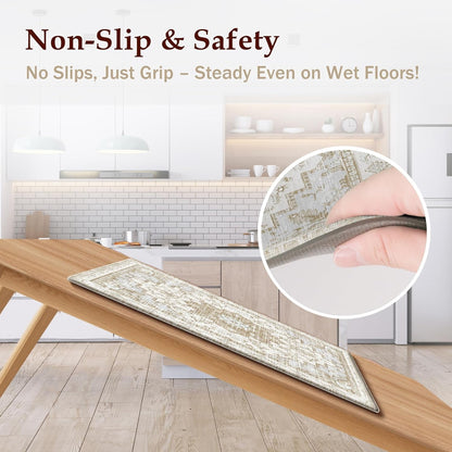 Boho Kitchen Mats for Floor 2PC anti Fatigue Kitchen Rugs, Beige Tan | 17.3"X47"+17.3"X28", PVC Cushioned Comfort, Waterproof Wipe Clean, Non-Slip, 2/5 Inch Farmhouse Standing Mat for Laundry4