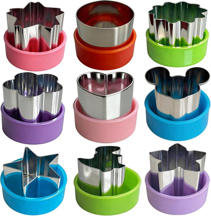 9 PCS 1.5 in Mini Fruit Vegetable Cookie Cutters Set for Kids | Stainless Steel Small Sandwich Food Cutter Shapes, Fun Shaped Tiny Dinosaur Heart Star Circle Flower for Lunch, Cheese & Clay1