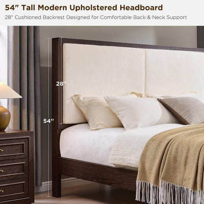 King Bed Frame W/Upholstered Headboard,Storage Bench,Walnut7