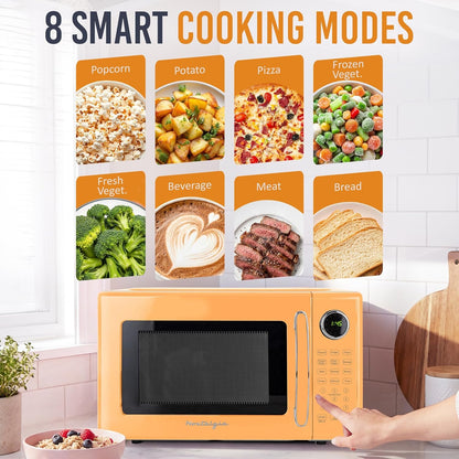 Modern Retro Compact Countertop Microwave Oven - 1.1 Cu. Ft. - 1000-Watts with LED Digital Display - Child Lock - Easy Clean Interior - Orange6