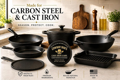Cowboy Bob’S Cast Iron Seasoning & Conditioner - Made with Organic Avocado Oil & USA Beeswax - No Seed Oils - Rust Protection & Maintenance - Restore Skillets, Griddles, Woks, Grills & Carbon Steel - Made in USA6
