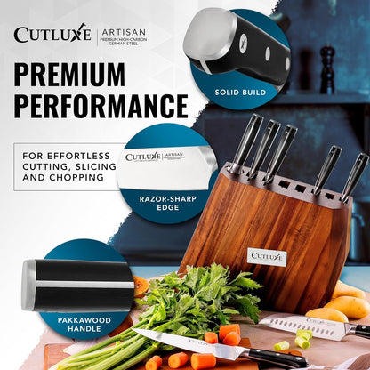 Kitchen Knife Set, 8-Piece Chef Knives with Acacia Wood Block | Razor Sharp Full Tang Blades, High Carbon German Steel – Artisan Series, Professional8