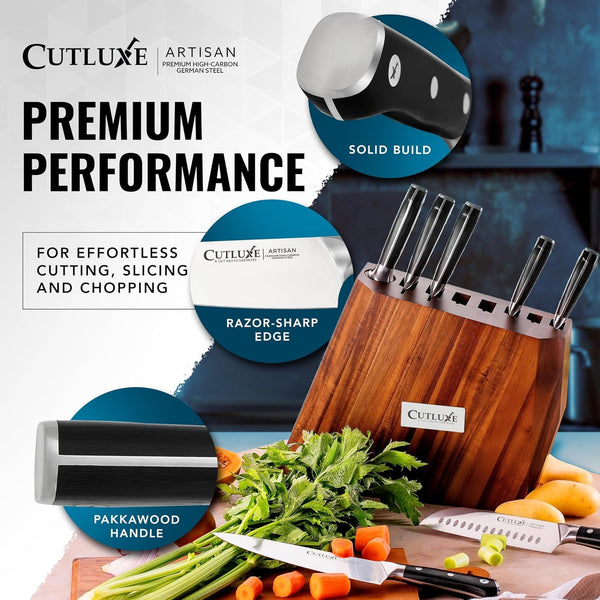 Kitchen Knife Set, 8-Piece Chef Knives with Acacia Wood Block | Razor Sharp Full Tang Blades, High Carbon German Steel – Artisan Series, Professional8