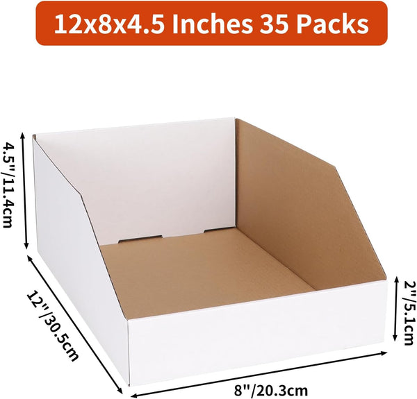Cardboard Storage Bins Boxes 35 Packs 12X8X4.5 Inches, Easy Assembly Pantry Organizer Bins for Shelf, White2