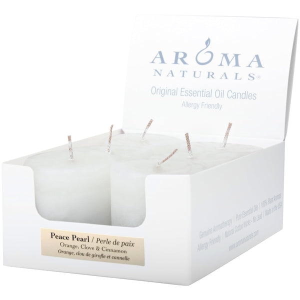 Votive Candles with Orange Clove and Cinnamon Essential Oil White Scented, Peace Pearl, 5.5X3.75X2 Inch (Pack of 6)1
