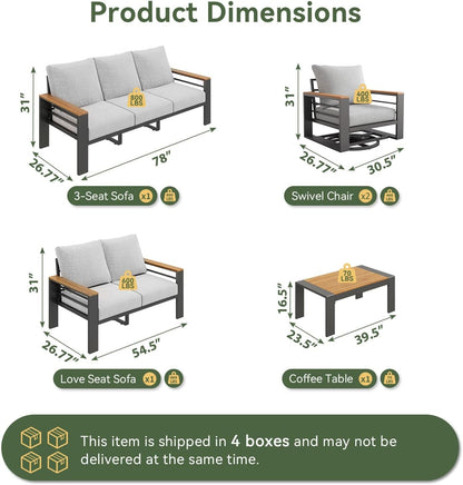 Aluminum Patio Furniture Set with Swivel Chairs & Fire Pit Table8