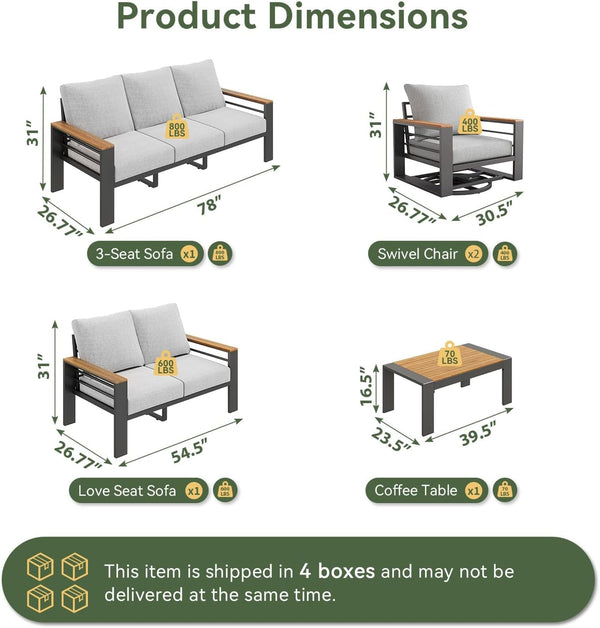 Aluminum Patio Furniture Set with Swivel Chairs & Fire Pit Table8