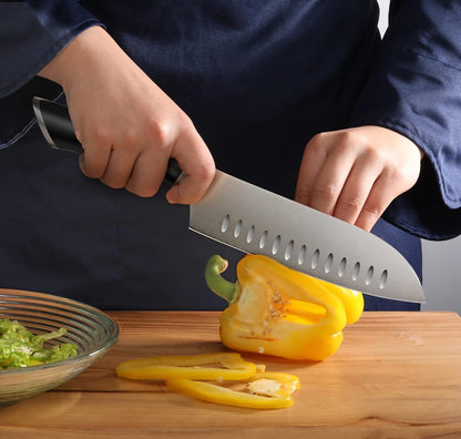 ELBERT Series German Steel Forged 7" Santoku Knife (Black)6
