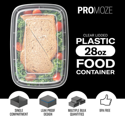 50-Pack Reusable Meal Prep Containers Microwave Safe Food Storage Containers with Lids, 28 Oz - 1 Compartment Take Out Disposable Plastic Bento Lunch Box to Go, BPA Free - Dishwasher & Freezer Safe2