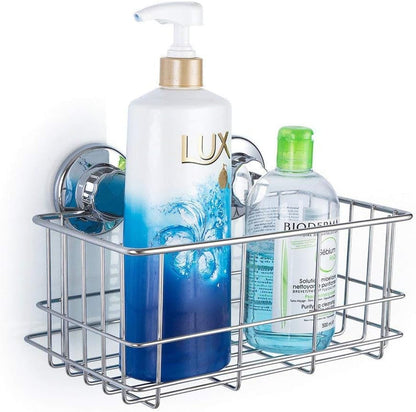 Suction Cup Shower Caddy Bath Wall Shelf, Deep Bathroom Basket Large Shower Caddy Bath Organizer Kitchen Storage Basket for Gel Holder Bathroom Storage Shampoo, Conditioner -Stainless Steel3
