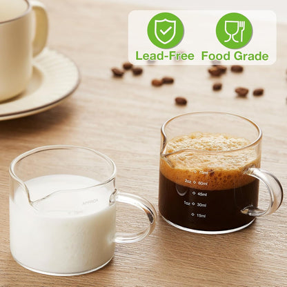 2 Pack Measuring Cups, 75ML Espresso Cups with Handle, Espresso Shot Glasses with V-Shaped Mouth, Clear Accessories, Milk Frothing Pitcher5
