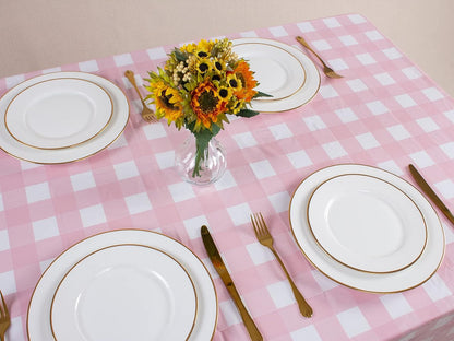 3 Packs Pink Gingham Tablecloth Pink and White Checkered Tablecloths 54 X 108 Inches Disposable Plastic Gingham Tablecovers Waterproof Rectangle Picnic Table Covers for Birthday Party Supplies7