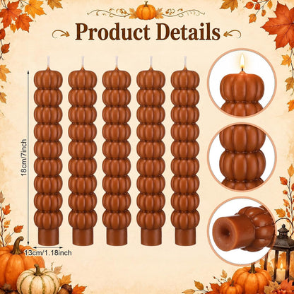 5 Pcs Pumpkin Taper Candles Autumn Halloween Gifts, Warm Brown3