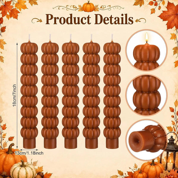 5 Pcs Pumpkin Taper Candles Autumn Halloween Gifts, Warm Brown3