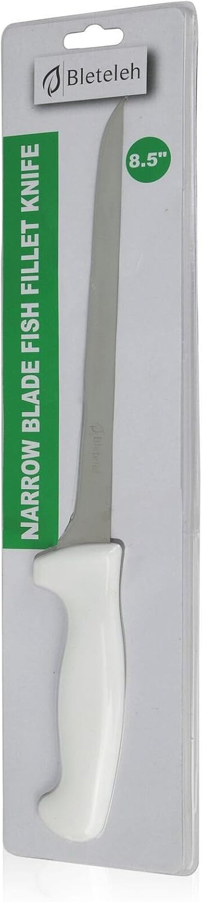Fish Fillet Knife 8.5-Inch Narrow Stainless Steel Blade, White Polypropylene Handle3