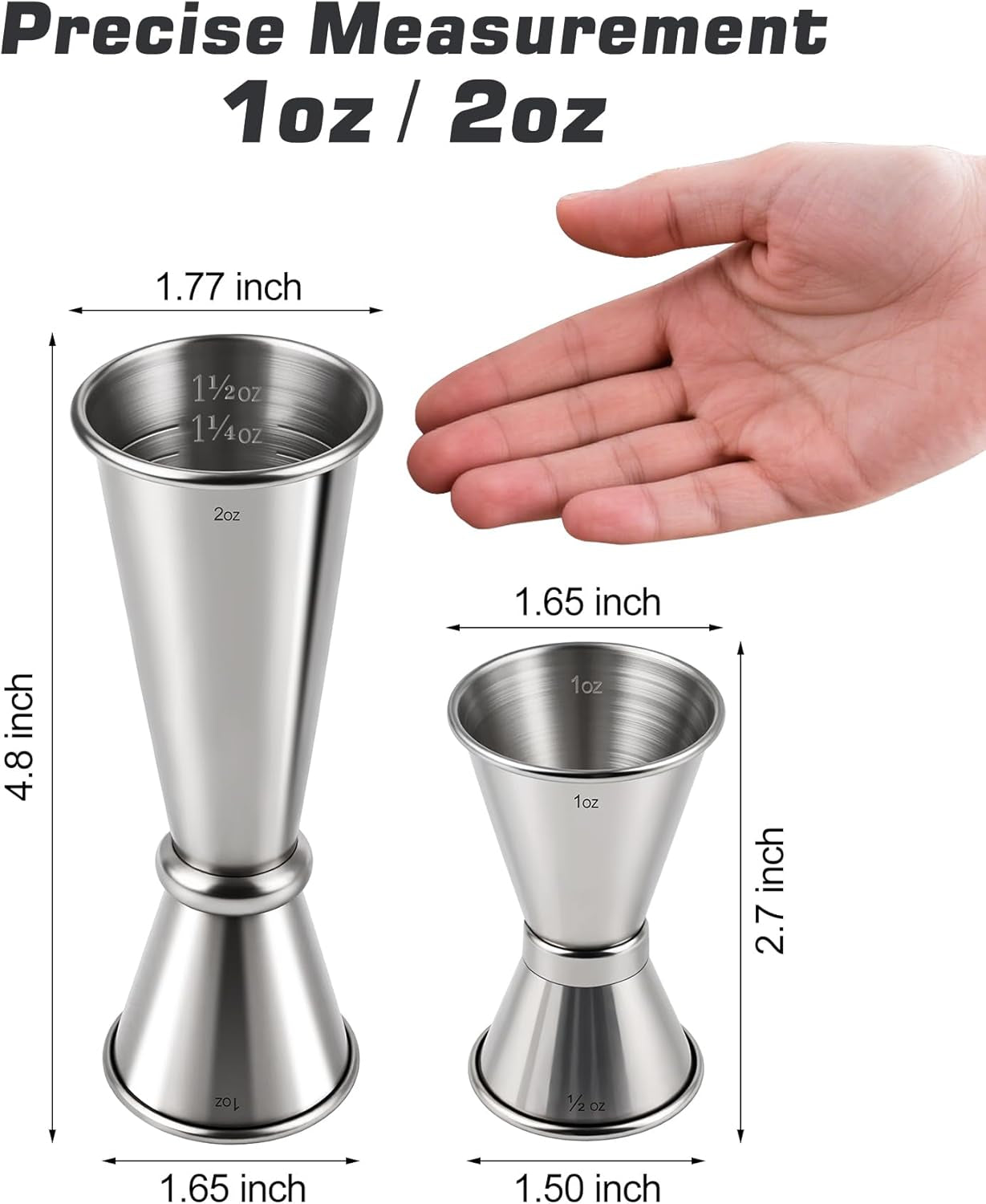 2-pack-stainless-steel-cocktail-jiggers-japanese-style-double-measuring-cups-for-bartending-1oz-2oz-0-5oz-1oz