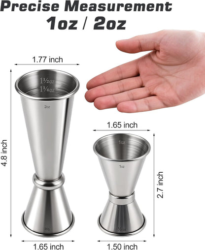 2-Pack Stainless Steel Cocktail Jiggers – Japanese Style Double Measuring Cups for Bartending (1Oz/2Oz + 0.5Oz/1Oz)2