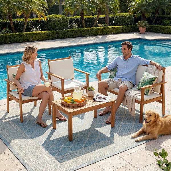 4 Piece Patio Furniture Set Acacia Wood Backyard Furniture (Natural)5