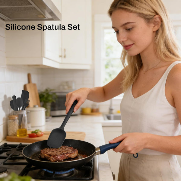 6 Pieces Silicone Spatula Set with Silicone Brush,Mixing-Black7