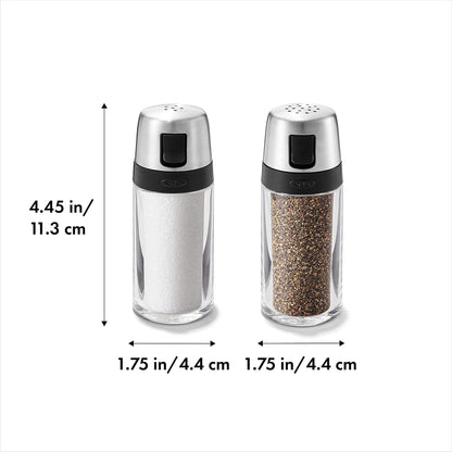 OXO Good Grips Salt & Pepper Shaker Set, Easy to Refill with Twist-Off Lid | Clear Body for Visible Levels, Stainless Steel Accents, Table-Ready, Kitchen Condiment Set, Side Spout for Easy Pour2
