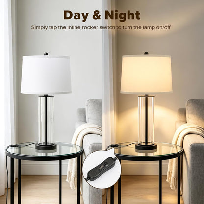 27"Glass Table Lamps Set of 2, Modern Bedside Lamps for Bedroom Living Room4