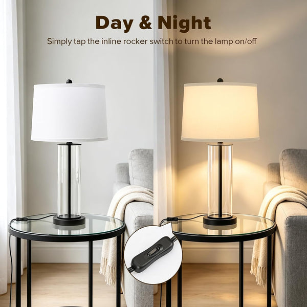27"Glass Table Lamps Set of 2, Modern Bedside Lamps for Bedroom Living Room4