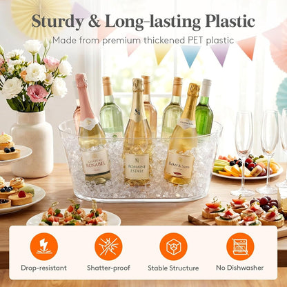13L Plastic Ice Bucket for Parties 2 Pcs, BPA Free | Large Capacity, Comfortable Handle, Drop-Resistant & Shatterproof PET Beverage Tub for Outdoor Cocktail, Mimosa & Soda Bar6