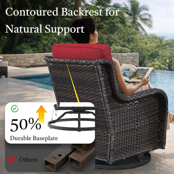6 Piece High Back Patio Furniture Set - All Weather Patio Conversation Set with 4 Inch Thick Cushions and Deep Seating Swivel Glider Chairs & Outdoor Couch for Porch Deck Yard Pool5