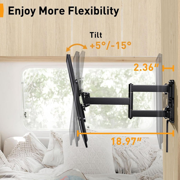 Lockable RV TV Mount for 13–43 Inch Tvs up to 44 Lbs, Full Motion RV TV Wall Mount with Swivel, Tilt, Pull Cord Lock, RV TV Mount for Camper, RV, Motorhome, Max VESA 200X200Mm, PGLRVF25