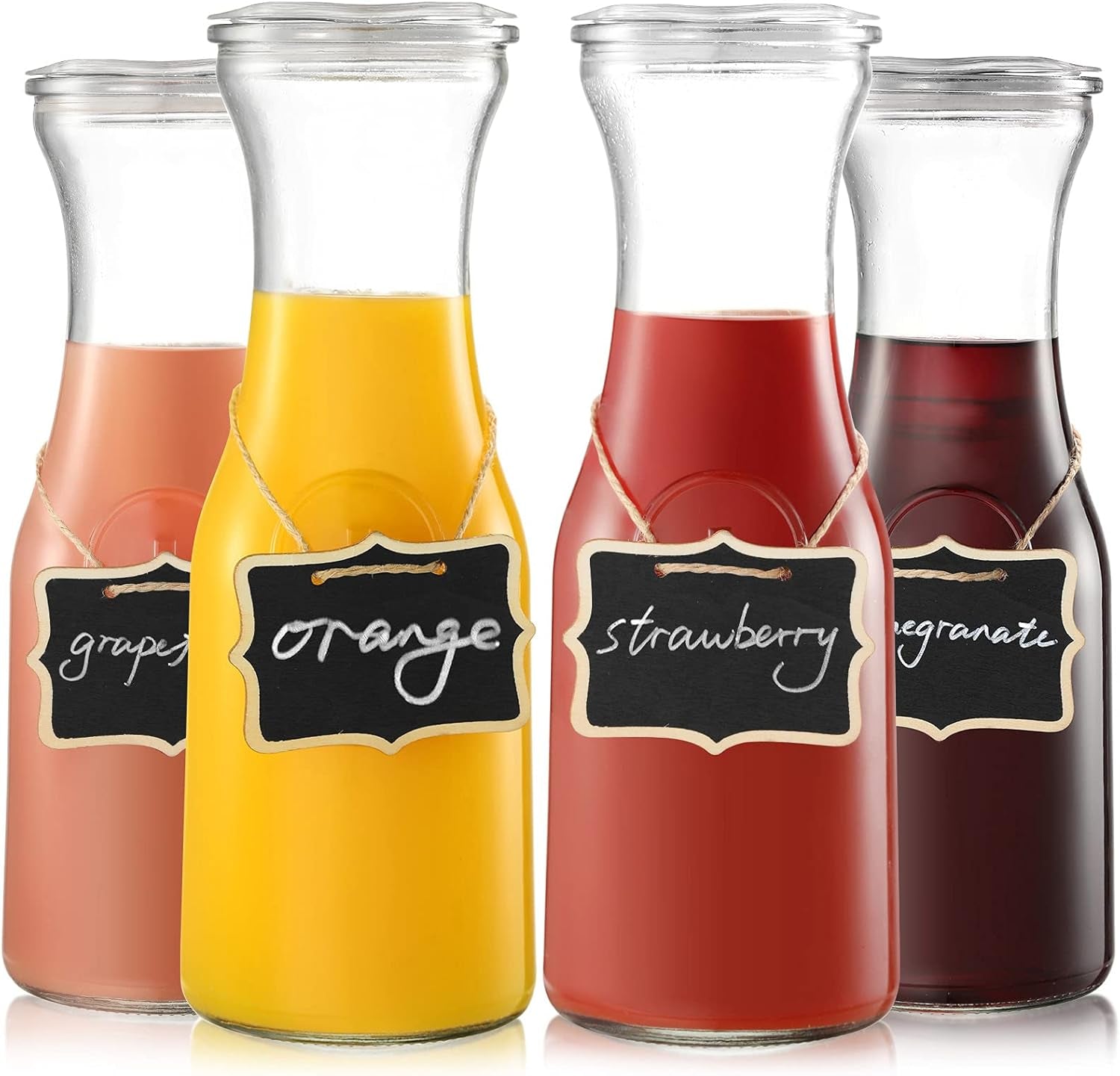 set-of-4-glass-carafe-with-lid-1-liter-beverage-serveware-carafe-clear-glass-pitcher-for-mimosa-bar-brunch-cold-water-juice-milk-iced-tea-lemonade