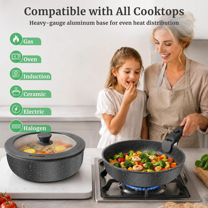 21Pcs Nonstick Pots and Pans Set with Removable Handles, Oven Safe | Non-Toxic Granite Cookware Set for Rvs, Camping, Induction Compatible, Stackable Pfoa/Pfos-Free5