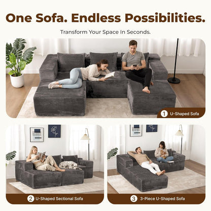 Modular Boneless U-Shaped Couches for Living Room with Side Pockets6