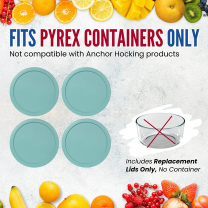 Replacement Lids Fits Pyrex 2-Cup Glass Food Storage Container Bowls, 5-Inch Plastic round Lids Covers for Pyrex 7200-PC, Airtight & Leakproof (4-Pack, Turquoise)5